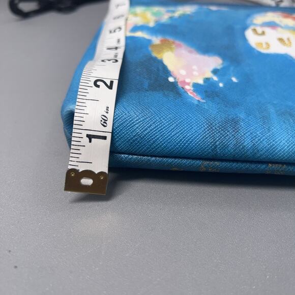 Anthropologie Nikki Cade Studio World Map Clutch Purse Blue Graphic Print Zip - Picture 10 of 14